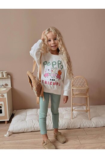 RAPAPA Girl's Peppa Pig Printed Girl's Sweatshirt - Leggings Set 4057 Y
