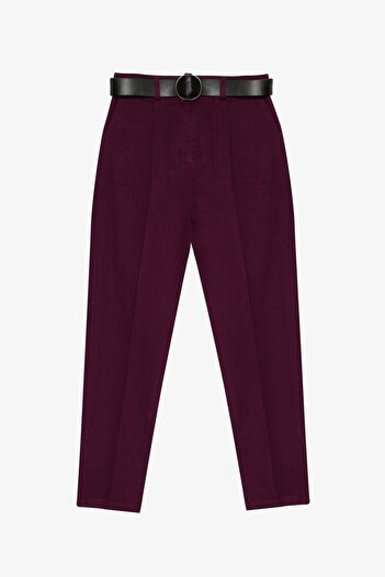 Quzu Women's Purple Belted Trousers Pants 21K70755-Plum