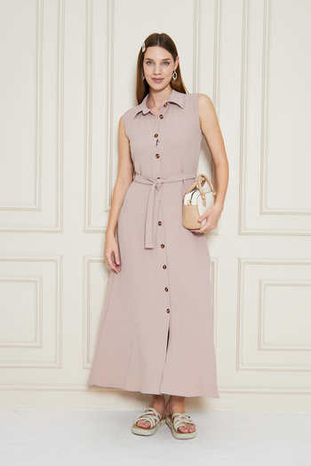 NEW LAVİVA Women's Aerobin Zero Sleeve Classic Dress with Side Pockets and Belt