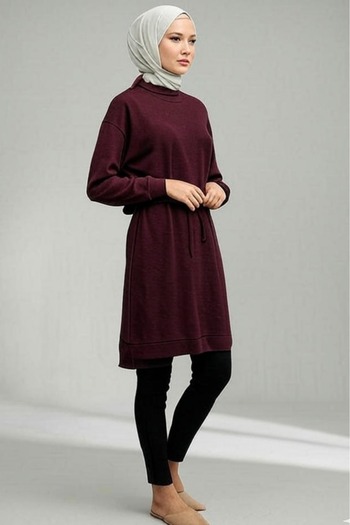İpli Women's Hijab Oversize Burgundy Tunic