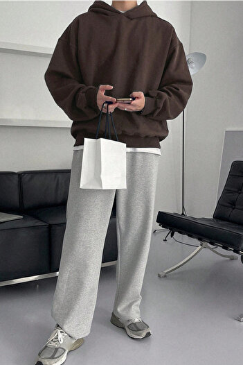 Tarz Cool Men's Brown Hooded Oversize Sweatshirt