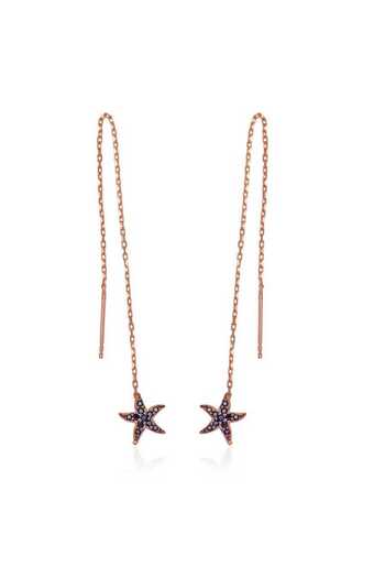 norsary Silver Black Stone Sea Star Chain Earrings