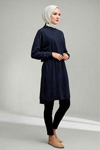 İpli Women's Hijab Oversize Navy Blue Color Tunic