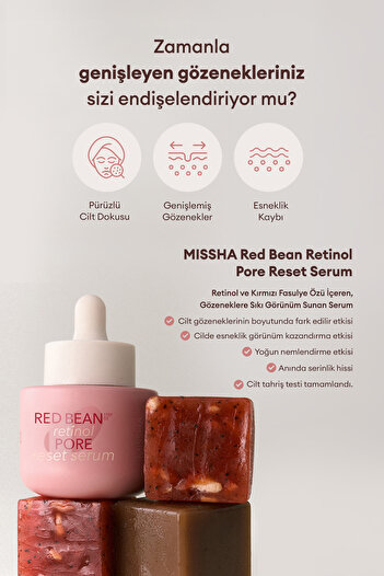 Missha Retinol ve Kırmızı Fasulye Özlü, Sıkı Görünüm Sunan Serum Red Bean Retinol Pore Reset Serum