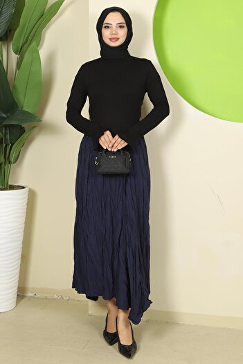 hafsamina Cuffed Flounce Crew Neck Body Black Hm2818
