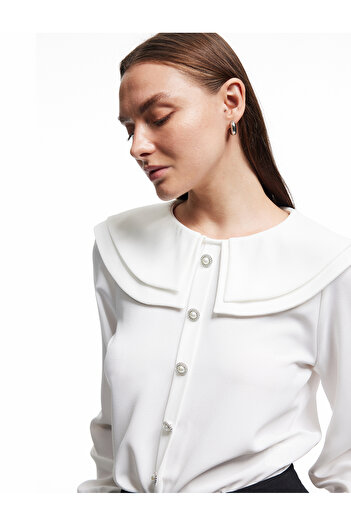 Koton Crepe Fabric Long Sleeve Layered Wide Baby Collar Shirt