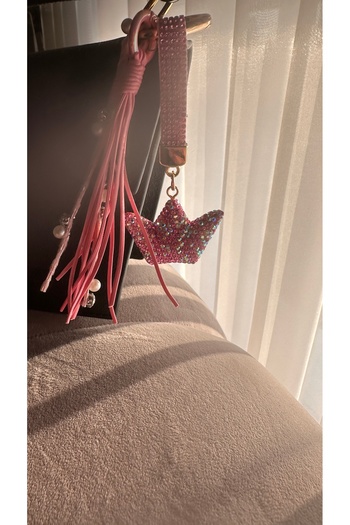 POSEİDONS JEWELLERY Pink Color Zircon Stone Crown Figured Keychain Bag Charm