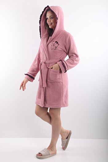 Wild Love 100% Bamboo Women's Hooded Embroidered Dressing Gown / Bathrobe