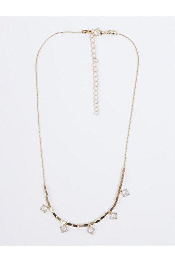 Jimmy Key Gold Color Square Figured Crystal Stone Necklace