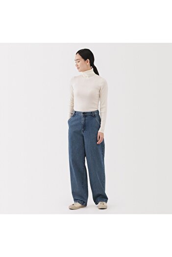 Muji Kapok Blended Denim Wide Tapered Pants