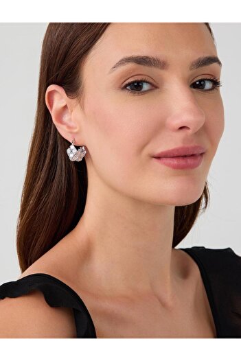 Jimmy Key Silver Color Sparkling Stone Detailed Earrings
