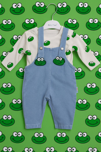 Uğur bebe Baby Romper Frog Patterned Long Sleeve 100% Cotton Suspender Salopet Baby Boy Gardener Outfit