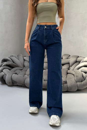 BİKELİFE Women's High Waist Wide Leg Loose Pleated Palazzo Jeans Pants