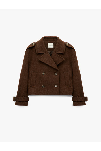 Koton Buttoned Long Sleeve Double Breasted Short Cashmere Coat with Pockets