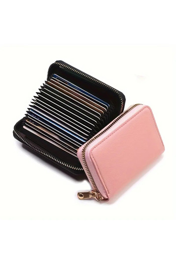 Siriderya Multi-Function Credit Card Holder Minimalist Wallet and Card Holder Leather Card Holder Pink