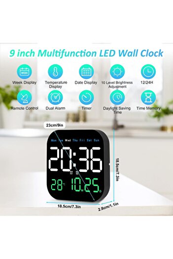 Hope Digital Wall Clock, 9'' LED Digital Clock with Remote Control