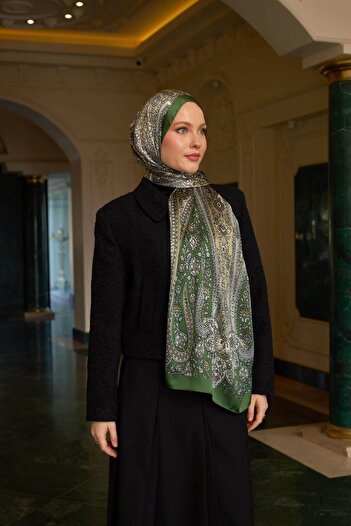 İpekhan Khaki Green Indian Silk Shawl - 5009-13