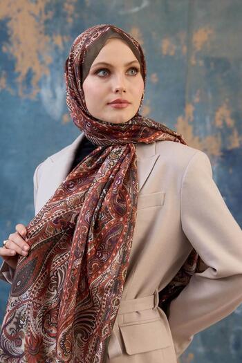 İpekhan 9801-06 Model Silk and Coffee Patterned Shawl