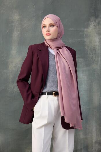 İpekhan Pink Wave Patterned Jacquard Cotton Shawl - 8010-17