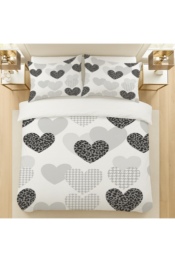Else Dekor Gray Black Hearts Patterned Cotton Satin Double Duvet Cover Set 200X220Cm