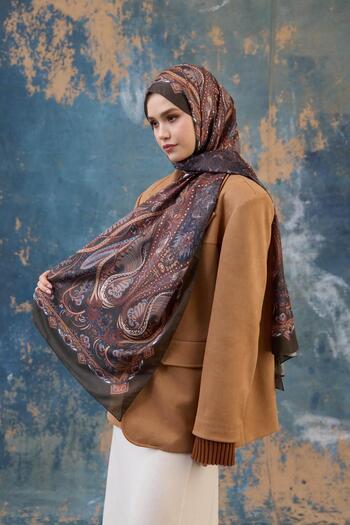 İpekhan Bitter Brown Silk Patterned Shawl - Voile 9801-01