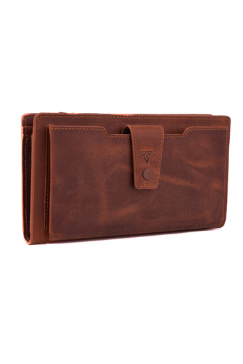 TANGCARF Riva Leather Wallet with Phone Compartment, Finger Strap and Zipper Closure