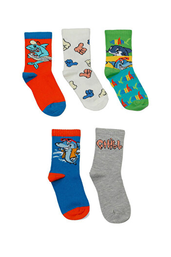 LC Waikiki Shark 5 Li Skt-B 5Fx Multicolored Boy's Sock Socks