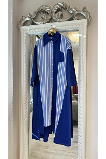 Invee 7158 Pocket Detailed Long Shirt - Navy Blue