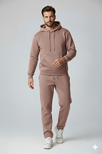 OXVİN Σετ φόρμας oversize με ίσιο παντελόνι και τσέπη καγκουρό, μαλακό εσωτερικό βαμβάκι