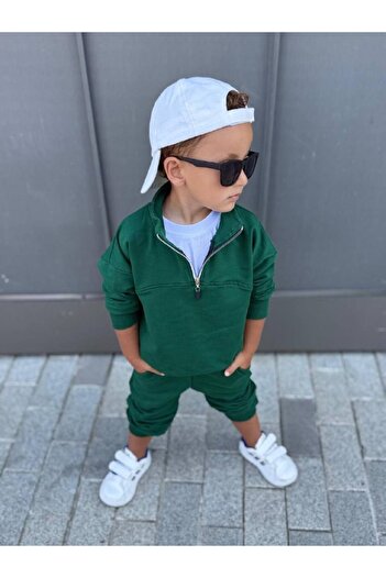 EKNKİDS Boy's Zipper Detailed Top and Bottom Set