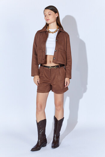EDITION WOMAN Mink Self-Belted Women's Suede Shorts - Ek100674993
