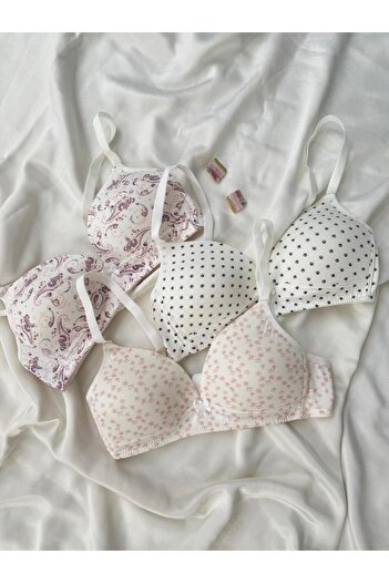 İNKO İÇ GİYİM Cotton Combed Cotton Wire-Free Unpadded 4-Piece Gathering Bra
