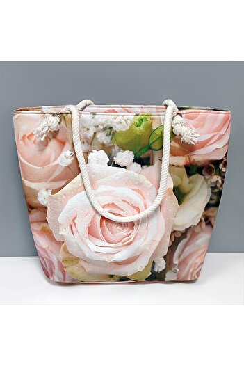 ZERO LAND Hn-Shop Rose Patterned Beach Bag-Light Pink