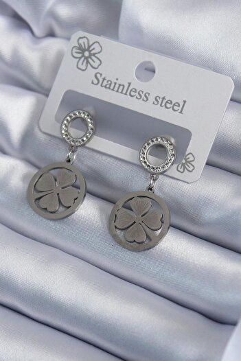 Inure Jewelry 316L Steel Silver Color Zircon Stone Clover Model Processing Detail Women's Earrings Daily Use
