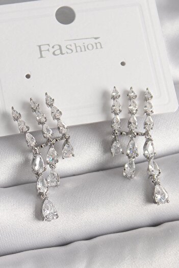 Inure Jewelry Brass Silver Color Zircon Stone Rain Model Women's Earrings Daily Use