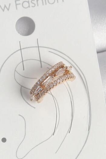 Inure Jewelry Brass Gold Color Zircon Stone 3 Row Model Women's Cartilage Earrings for Daily Use