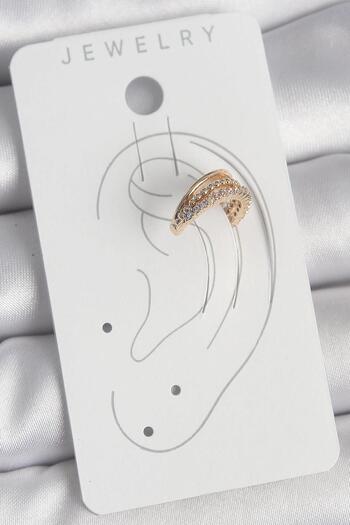 Inure Jewelry Brass Gold Color Zircon Stone 3 Row Model Women's Cartilage Earrings for Daily Use