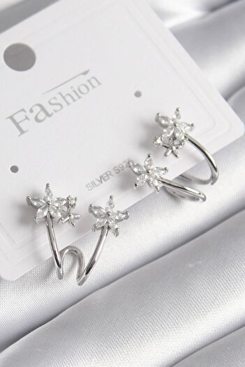 Inure Jewelry Brass Silver Color Zircon Stone Flower Model Women's Earrings Daily Use