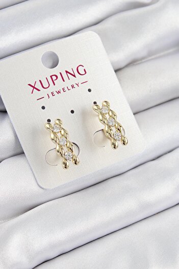 Inure Jewelry Xuping Zircon Stone Rowed Drop Model Gold Color Women's Earrings Daily Use