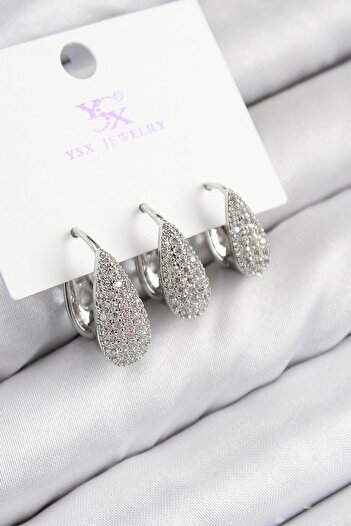 Inure Jewelry Brass Zircon Stone 3-Piece Drop Model Silver Color Women's Earrings Daily Use