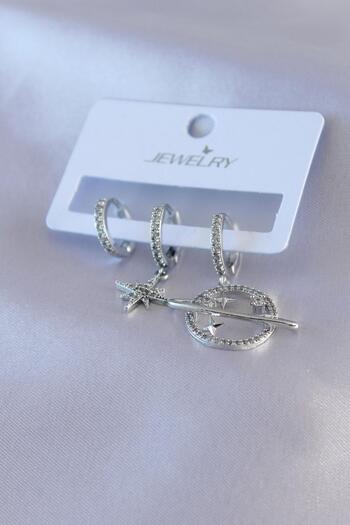 Inure Jewelry Silver Color Zircon Stone Star Model Brass Women's Earrings Daily Use