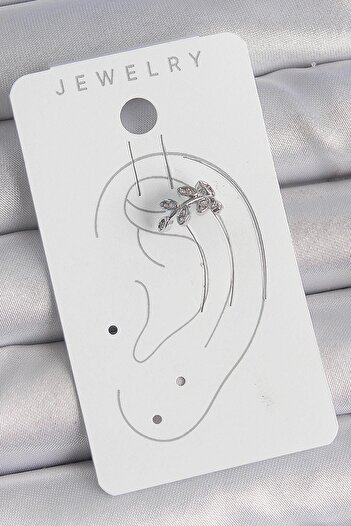Inure Jewelry Brass Silver Color Zircon Stone Leaf Model Cartilage Women's Earrings Daily Use