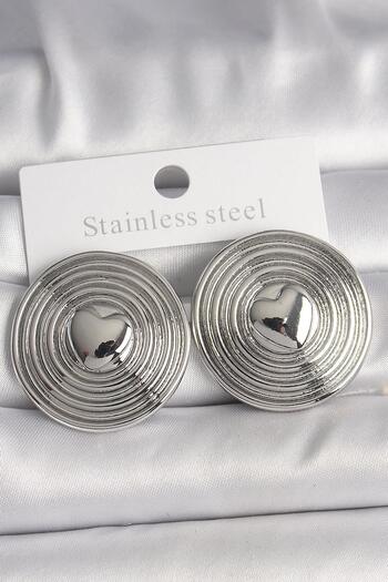 Inure Jewelry Brass Silver Color Heart Embroidered Circle Plate Model Women Earrings Daily Use