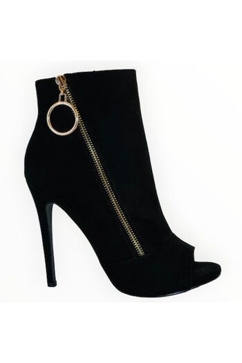JustFab Ghete de damă cu toc stiletto, Shoedazzle Suedette, negre, mărimea 38.5 EU