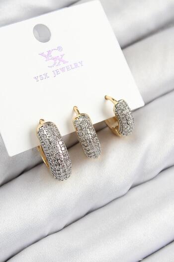 Inure Jewelry Brass Zircon Stone 3-Piece Hoop Model Gold and Silver Color Women's Earrings for Daily Use
