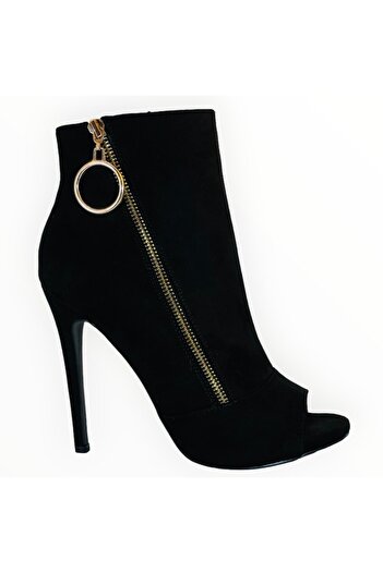 JustFab Ghete de damă cu toc stiletto, Shoedazzle Suedette, negre, mărimea 38.5 EU