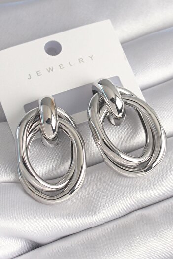 Inure Jewelry Brass Silver Color Oval Spiral Model Women's Earrings Daily Use