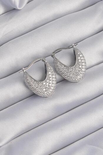 Inure Jewelry Brass Silver Color Zircon Stone Almond Model Earrings Daily Use