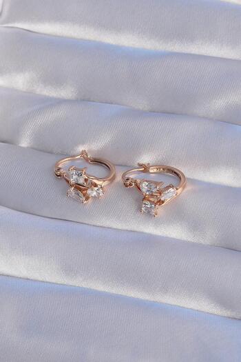 Inure Jewelry Xuping Rose Color Zircon Stone Hoop Earrings Daily Wear
