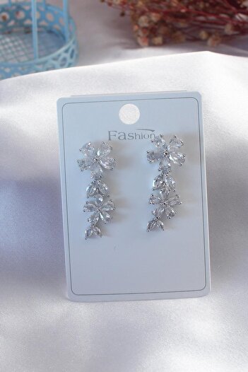 Inure Jewelry Silver Color Flower Model Zircon Stone Women's Earrings Daily Use